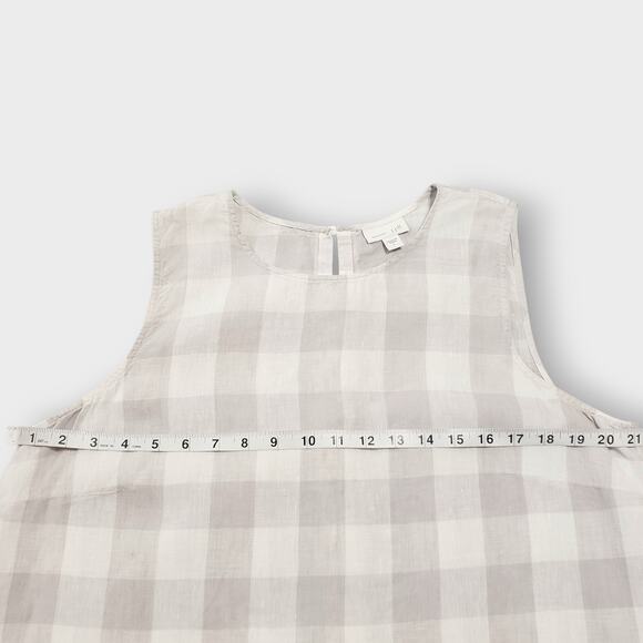 J. Jill Love Linen Gingham Plaid Sleeveless Top Gray White Large Button Back - Picture 10 of 11